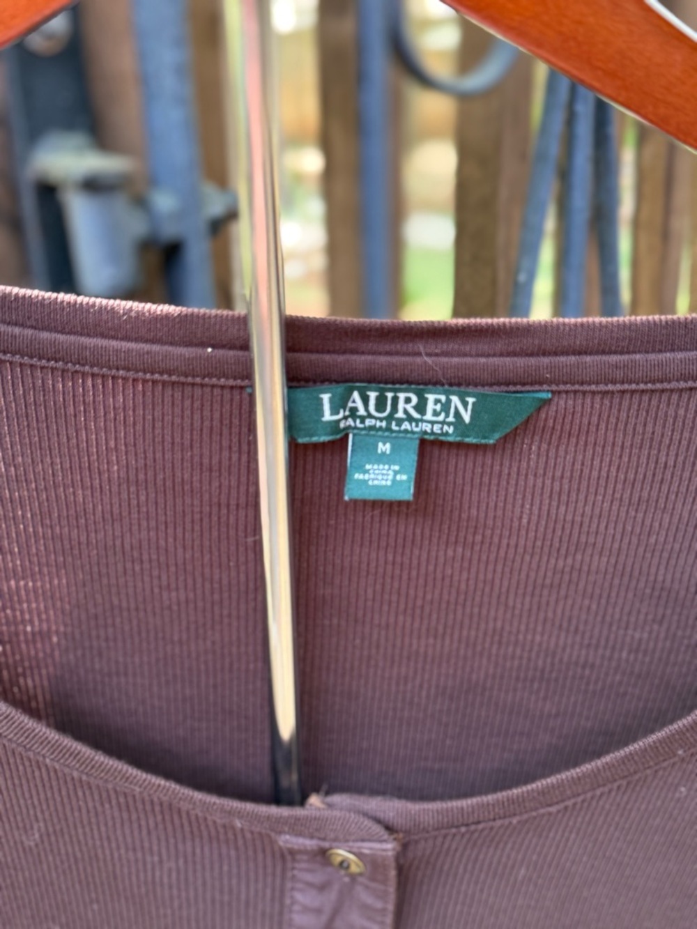 Lauren Ralph Lauren Chocolate Brown Henley Scoop Neck Top - Picture 3 of 5
